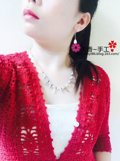 紅石榴~~~中長款開衫---埃及棉蕾絲---024 - 碧海---纏夢 - 天香手編工作室