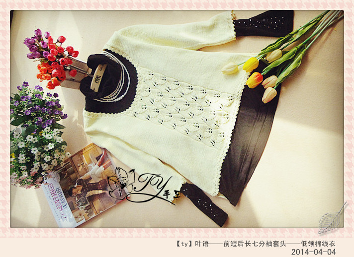 1416——葉語——前短后長七分袖套頭——低領(lǐng)棉線衣 - ty - ty 的 編織博客