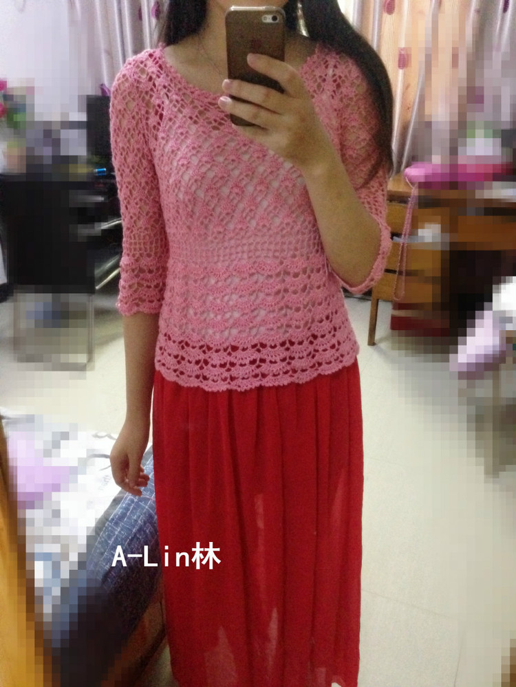 【A-Lin林】傾云--云素·麻棉粉夾花中袖淑女套衫5201515 - A-Lin林 - A-Lin的手工博客