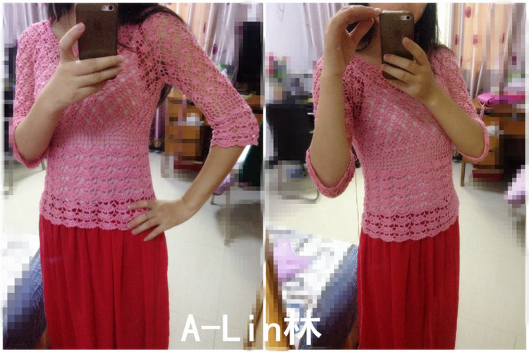 【A-Lin林】傾云--云素·麻棉粉夾花中袖淑女套衫5201515 - A-Lin林 - A-Lin的手工博客