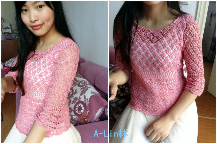 【A-Lin林】傾云--云素·麻棉粉夾花中袖淑女套衫5201515 - A-Lin林 - A-Lin的手工博客