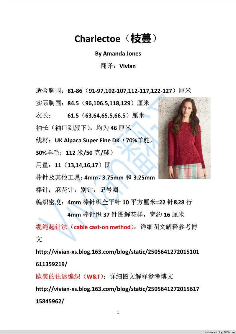 Vivian翻譯：枝蔓——復(fù)古酒紅修身典雅套頭衫 - Vivian - Vivian的薇安織譯坊