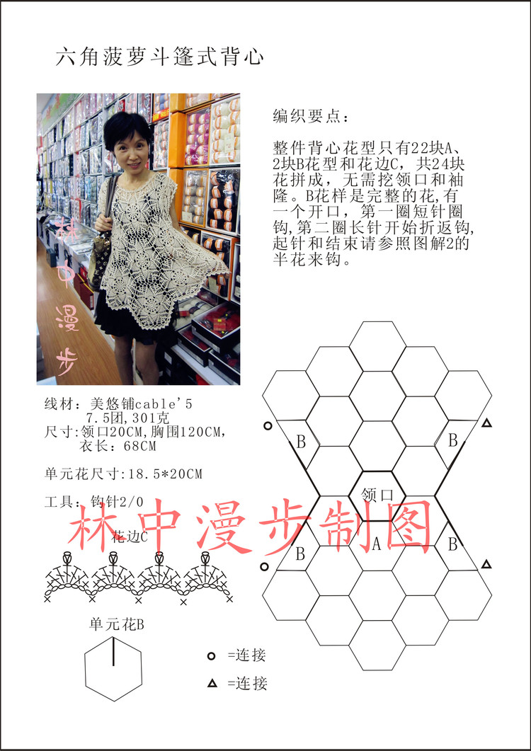 （原創(chuàng)）六角菠蘿斗篷式背心 - 林中漫步 - 鉤針時光