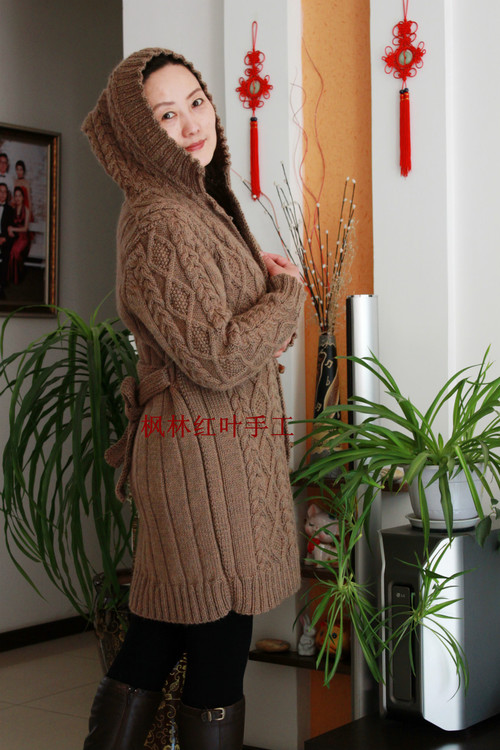 卡其色棒針中長款毛衣外套（原創(chuàng)） - 楓林紅葉 -                 楓林紅葉