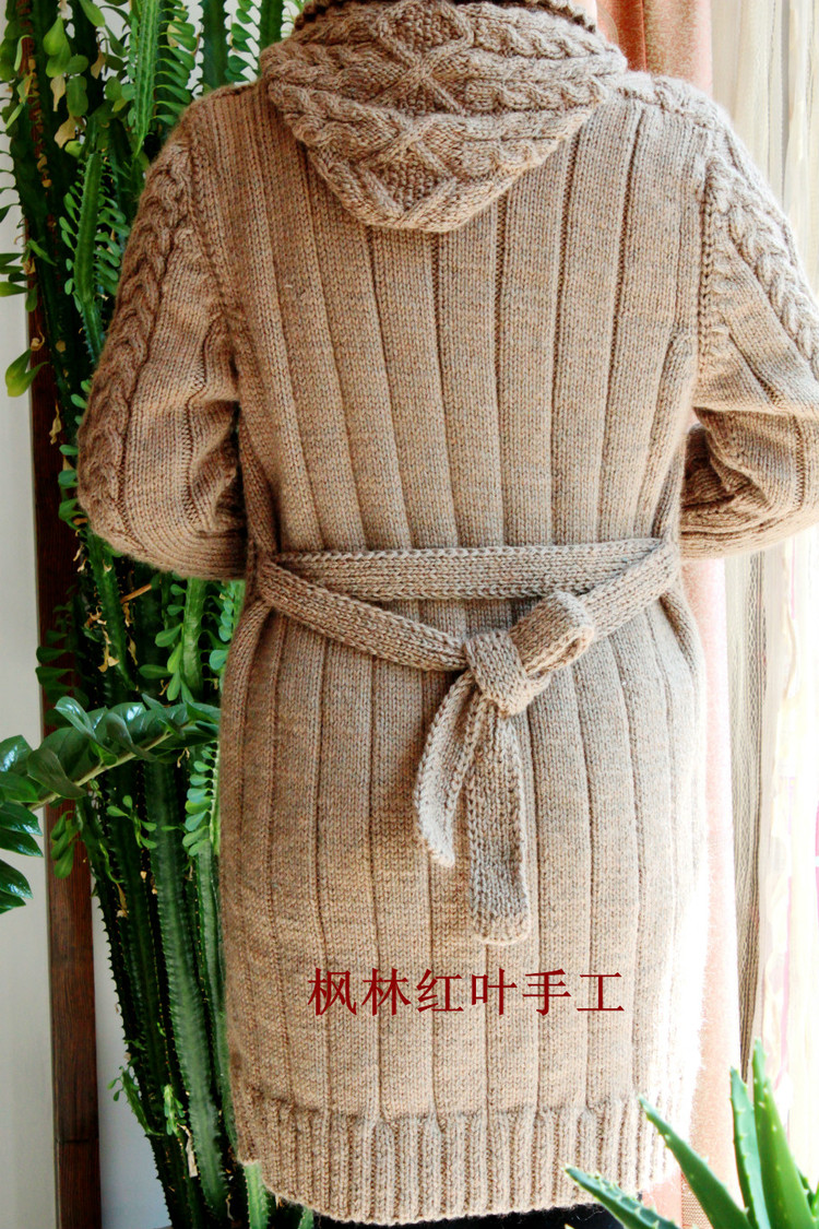 卡其色棒針中長款毛衣外套（原創(chuàng)） - 楓林紅葉 -                 楓林紅葉