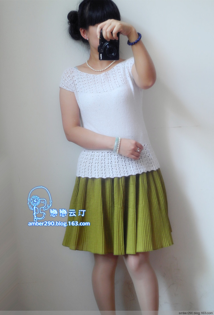 【戀戀云汀】迷沙——鉤織結(jié)合短袖衫 - 戀戀云汀 - 汀水云間戀戀云汀